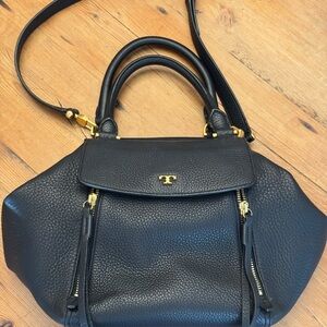 Tory Burch Half Moon Black Leather Satchel